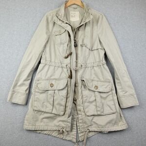Free People Military Jacket Womens S Beige Utility Safari Gorp Boho Toggle Close